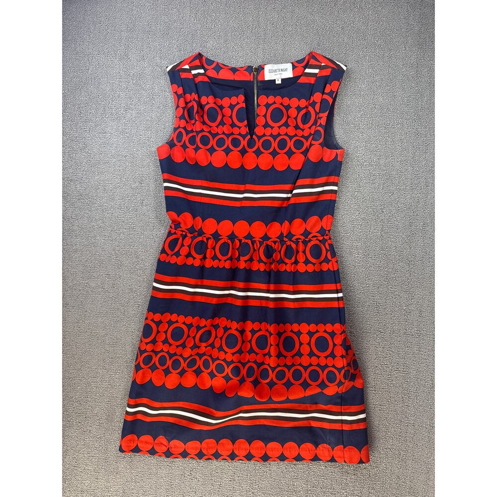 Elizabeth McKay Dress Sleeveless Knee Length Geometric Red White Blue Size 6